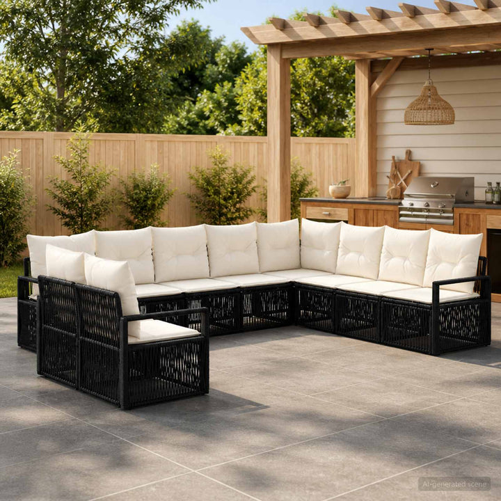 Havesofa Sæt 10 stk. Sort polyrattan