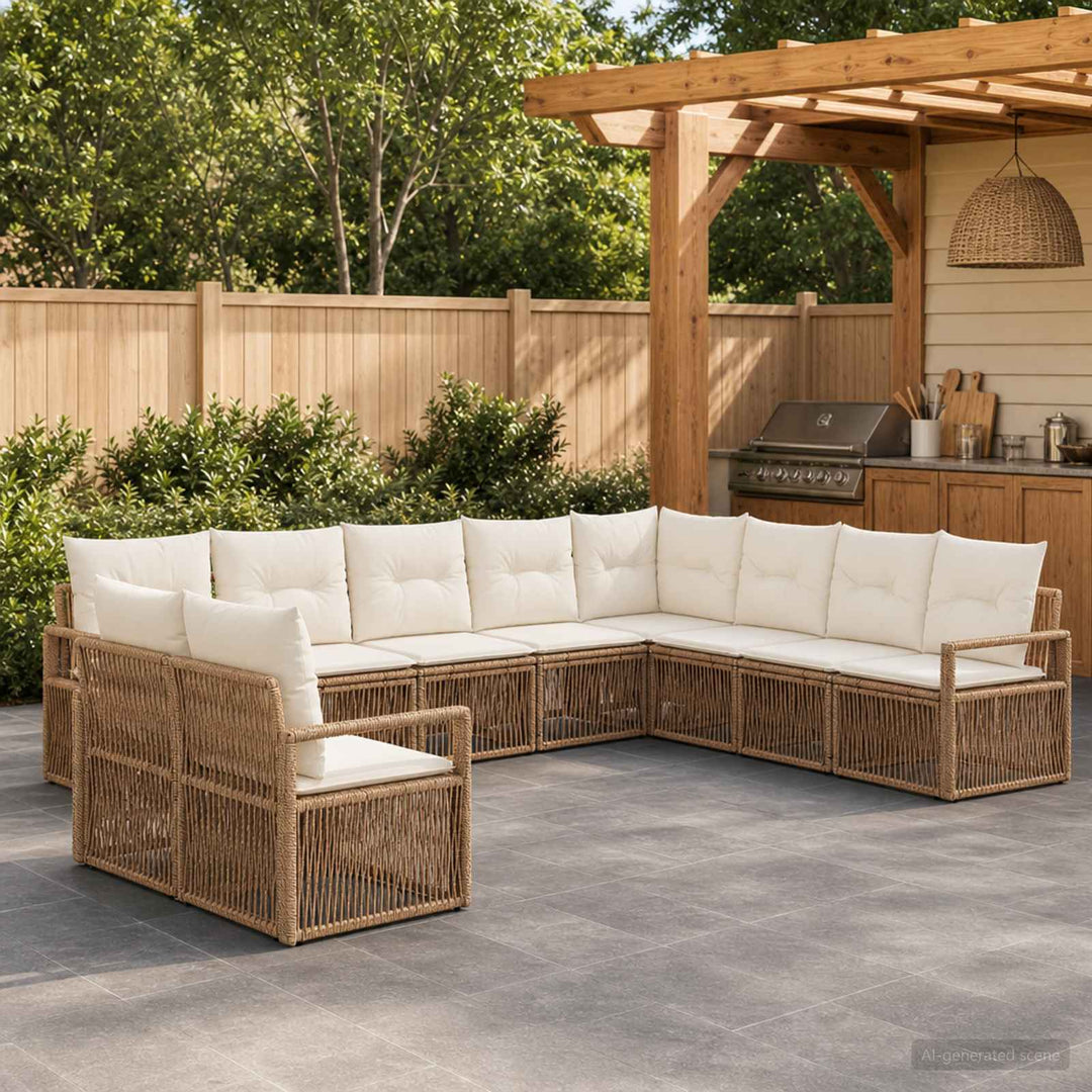 Havesofa Sæt 10 stk. Beige polyrattan