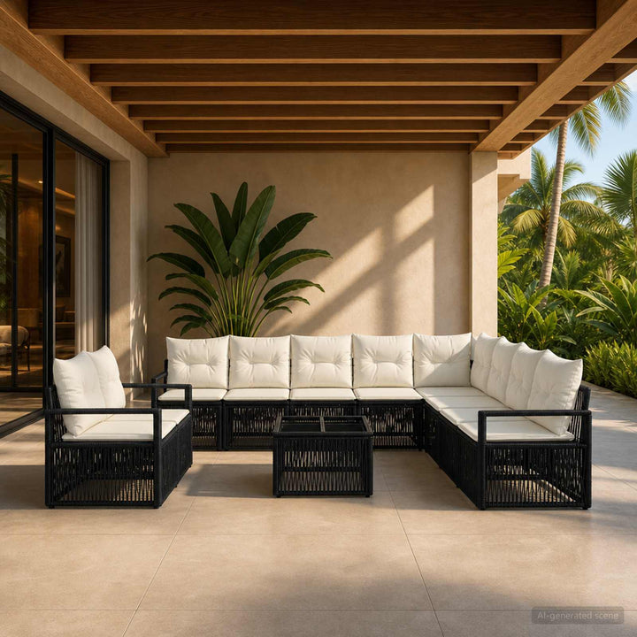 Havesofa Sæt 11 stk. Sort polyrattan