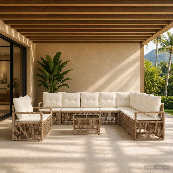 Havesofa Sæt 11 stk. Beige polyrattan