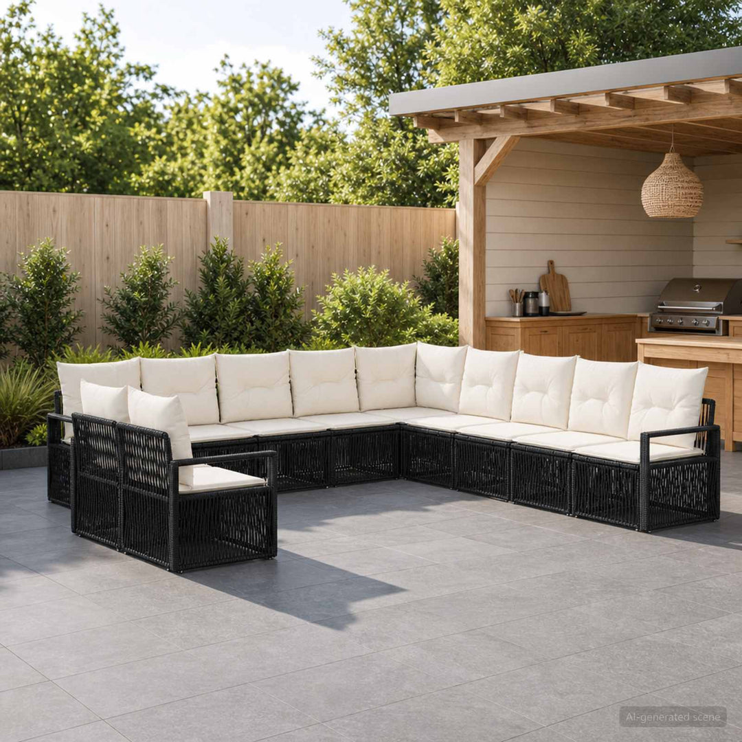 Havesofa Sæt 11 stk. Sort polyrattan