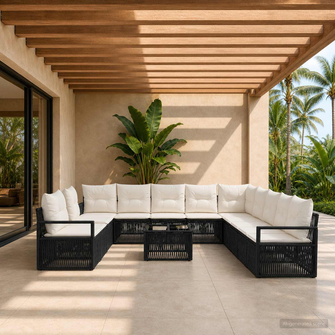 Havesofa Sæt 12 stk. Sort polyrattan