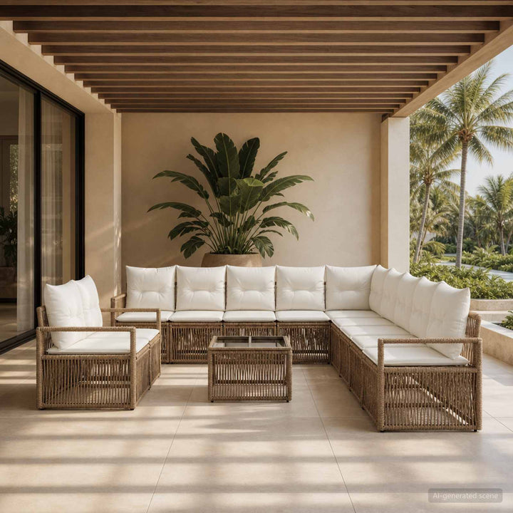 Havesofa Sæt 12 stk. Beige polyrattan