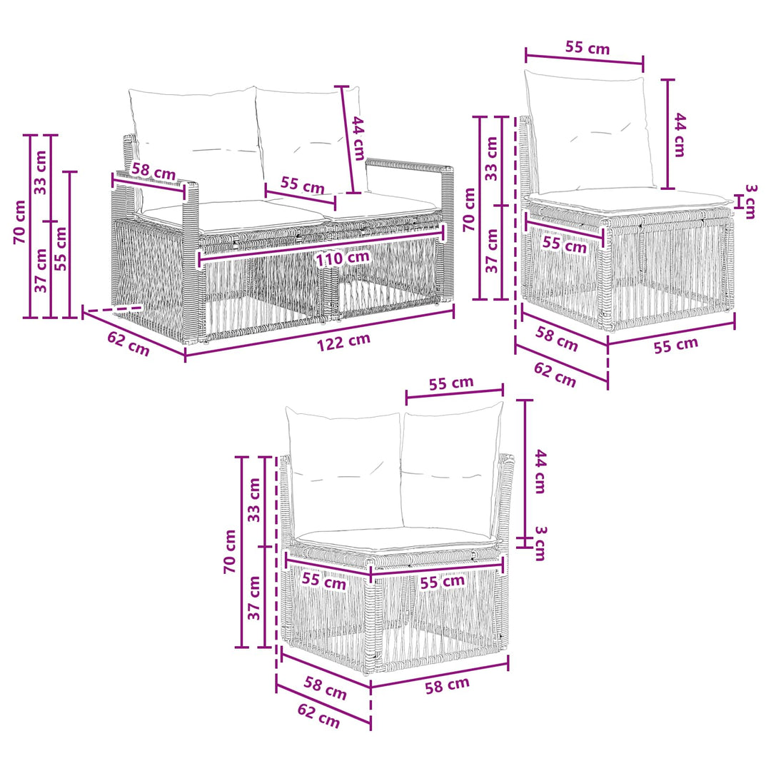 Havesofa Sæt 7 stk. 7-Antal sæder Sort polyrattan