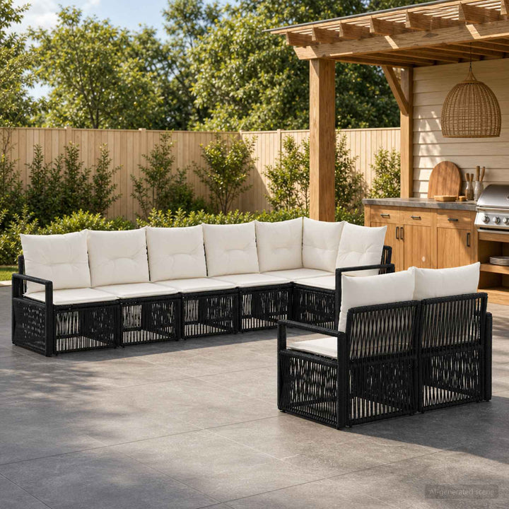 Havesofa Sæt 8 stk. Sort polyrattan