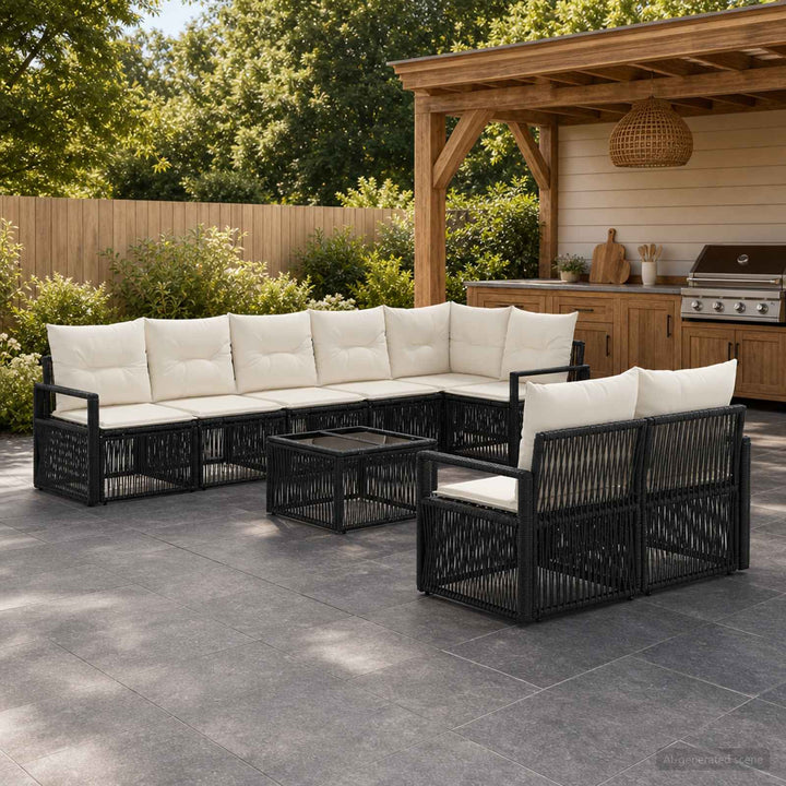Havesofa Sæt 9 stk. Sort polyrattan