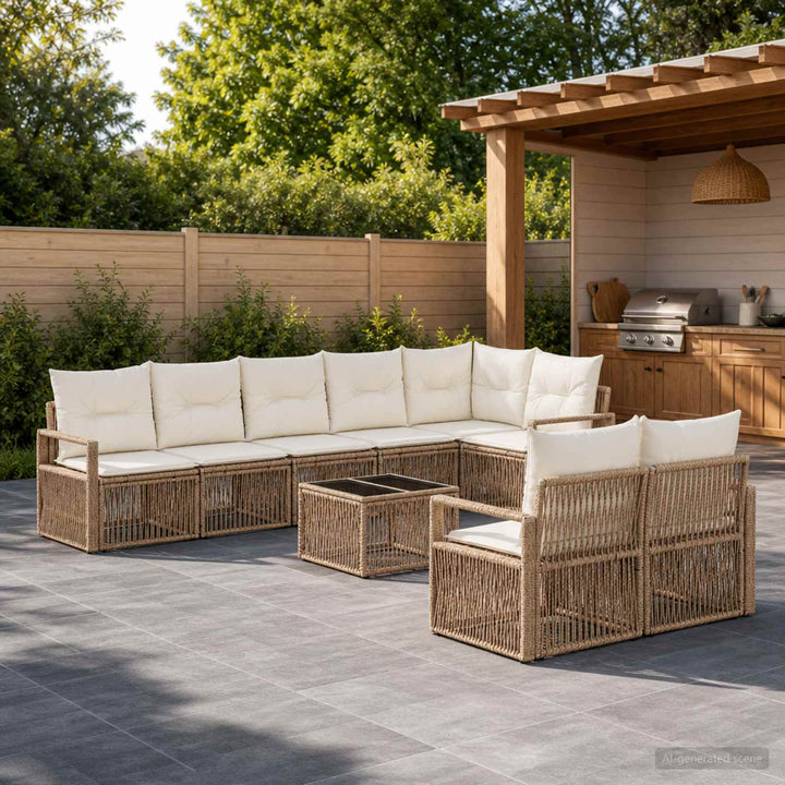 Havesofa Sæt 9 stk. Beige polyrattan