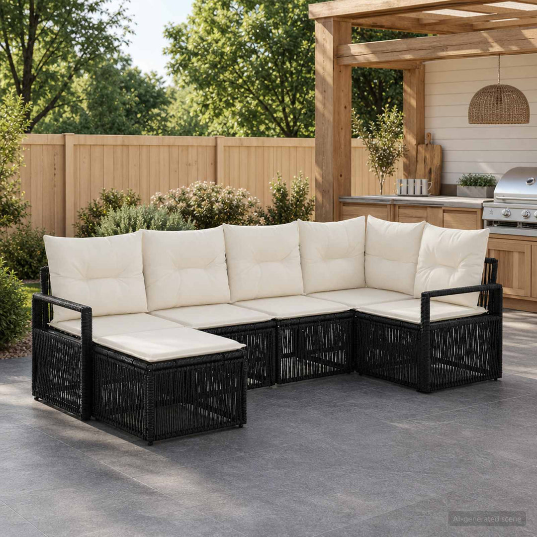 Havesofa Sæt 6 stk. Sort polyrattan