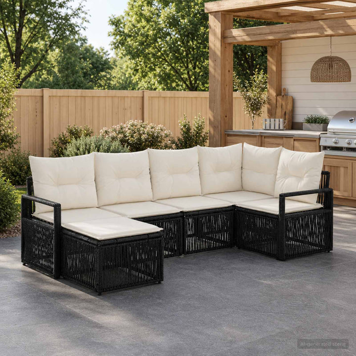 Havesofa Sæt 6 stk. Sort polyrattan