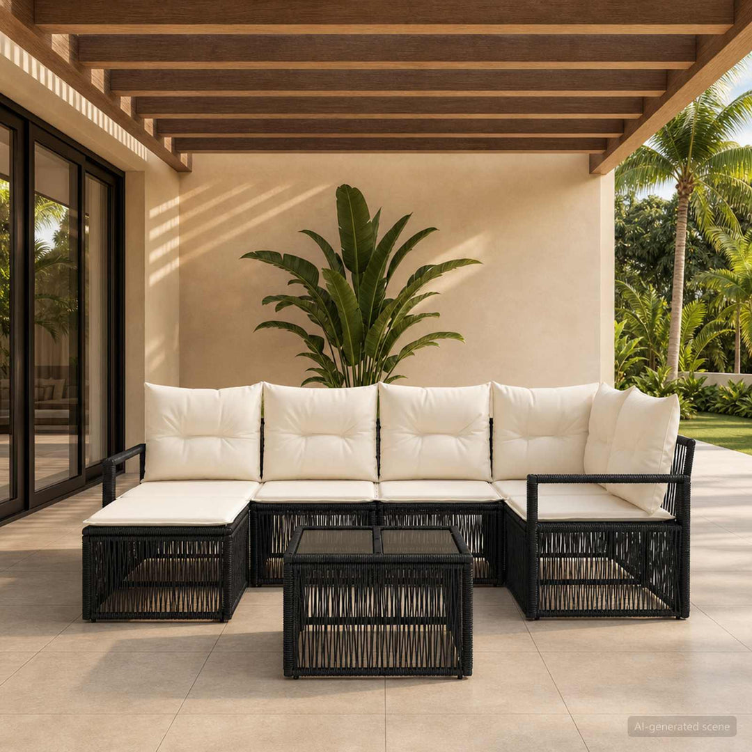 Havesofa Sæt 7 stk. Sort polyrattan