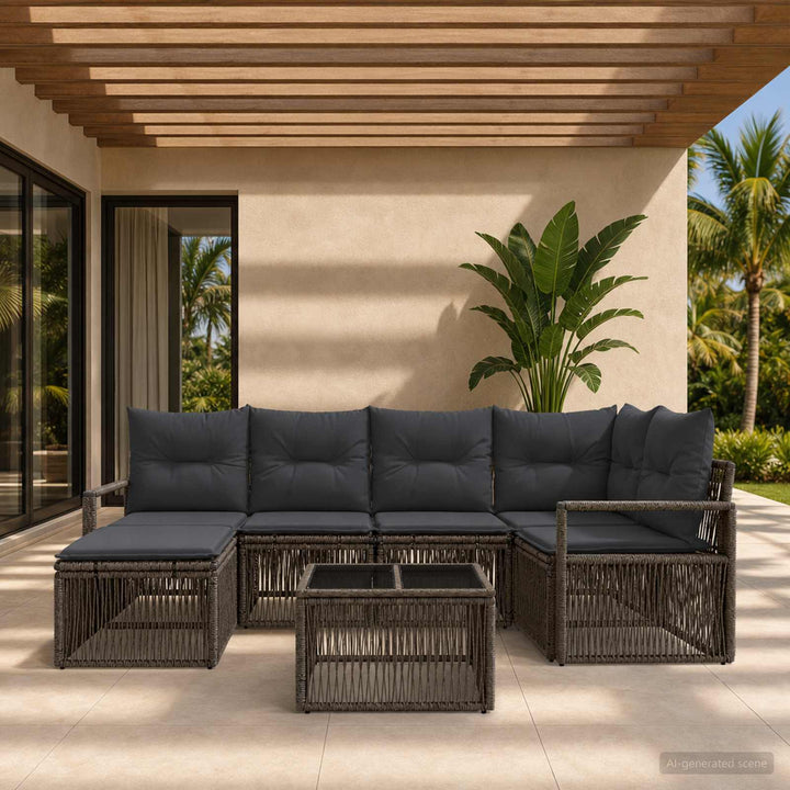 Havesofa Sæt 7 stk. Grå polyrattan