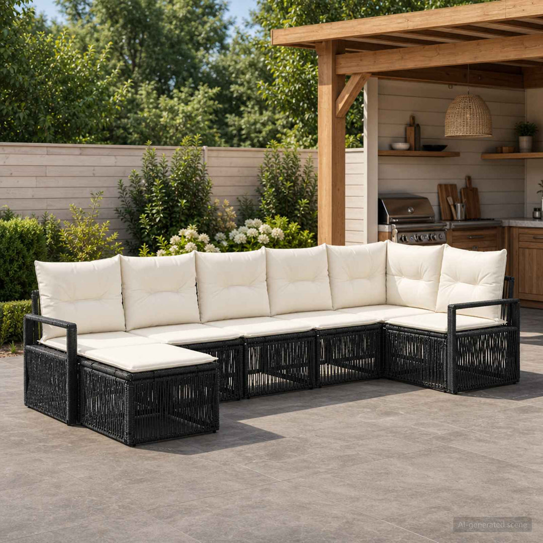 Havesofa Sæt 7 stk. Sort polyrattan