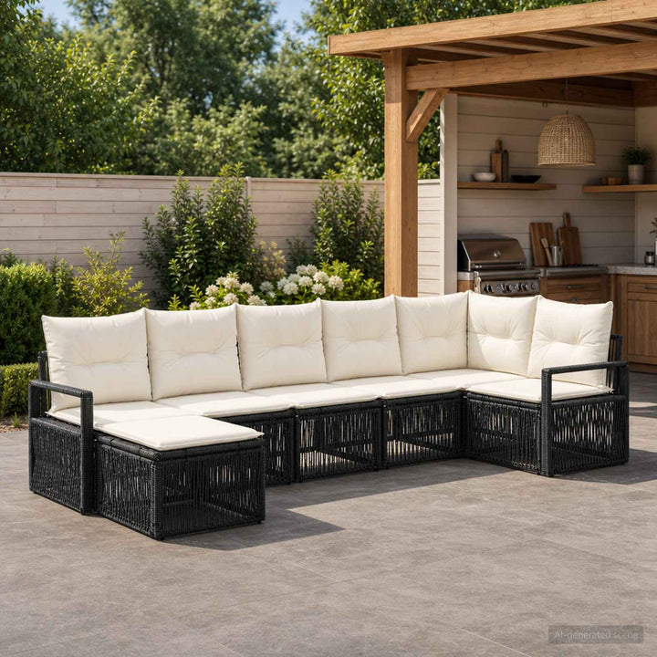 Havesofa Sæt 7 stk. Sort polyrattan