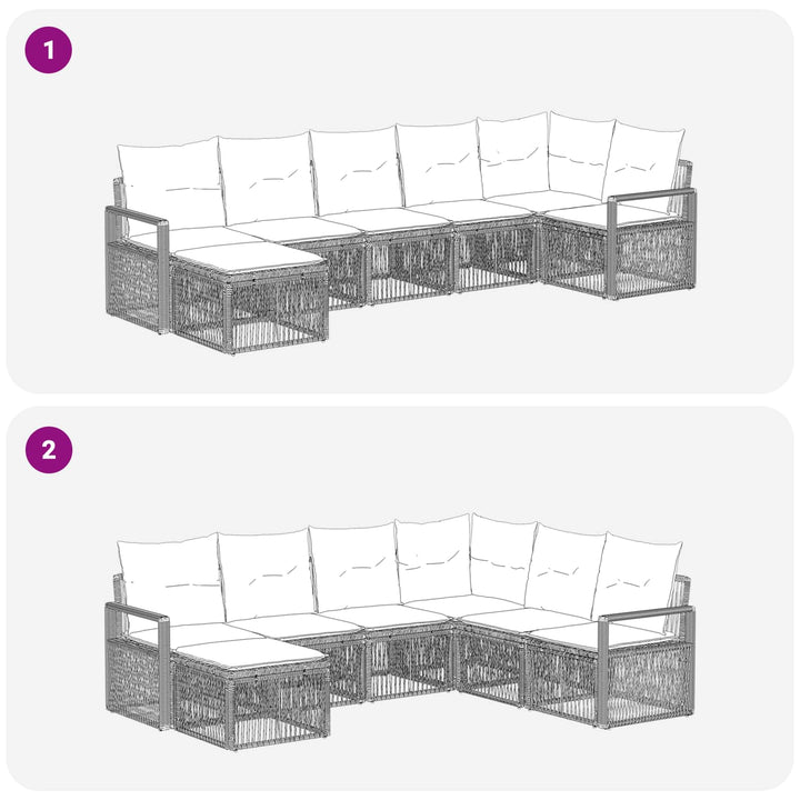 Havesofa Sæt 7 stk. Sort polyrattan