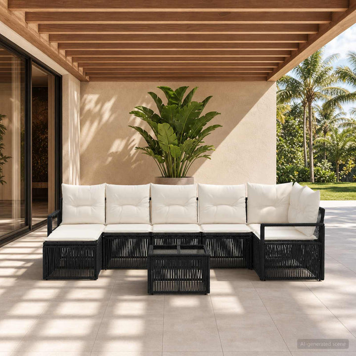 Havesofa Sæt 8 stk. Sort polyrattan
