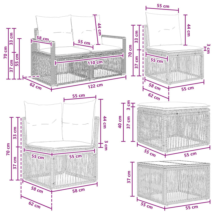 Havesofa Sæt 8 stk. Grå polyrattan