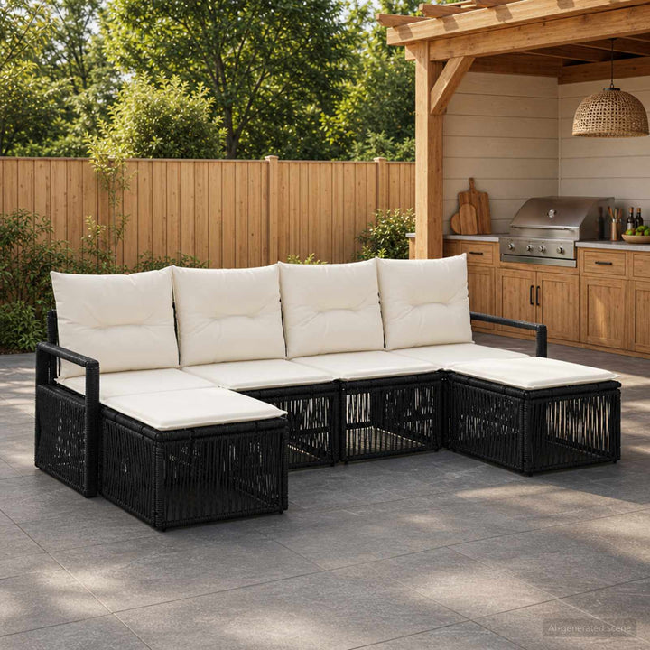 Havesofa Sæt 6 stk. Sort polyrattan