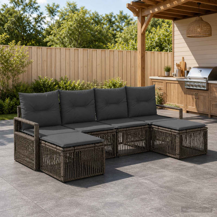 Havesofa Sæt 6 stk. Grå polyrattan