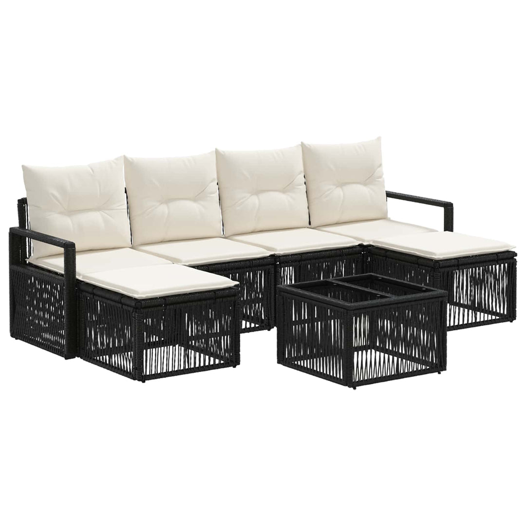 Havesofa Sæt 7 stk. Sort polyrattan