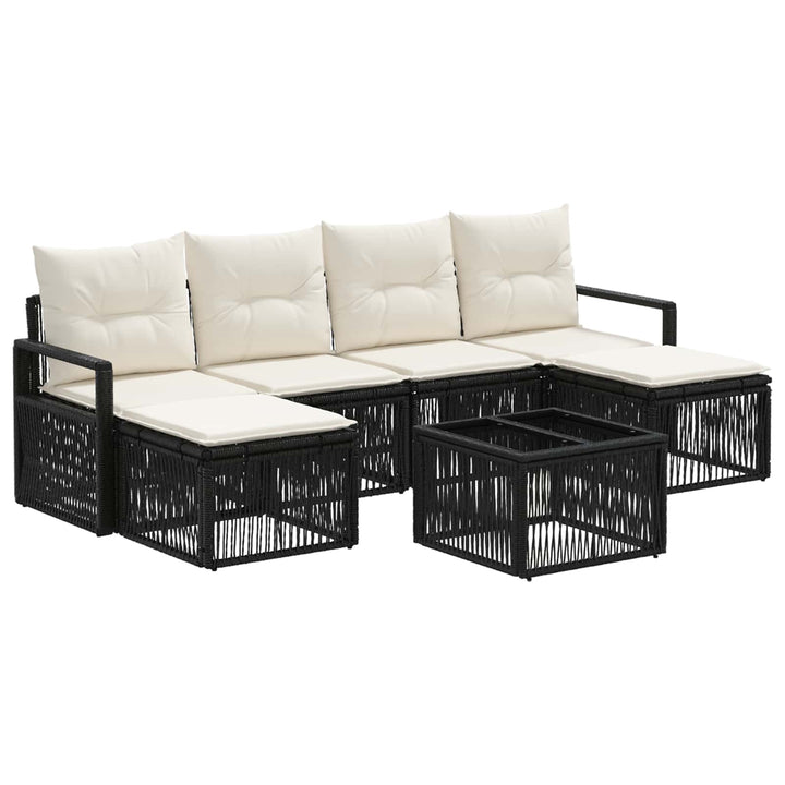 Havesofa Sæt 7 stk. Sort polyrattan