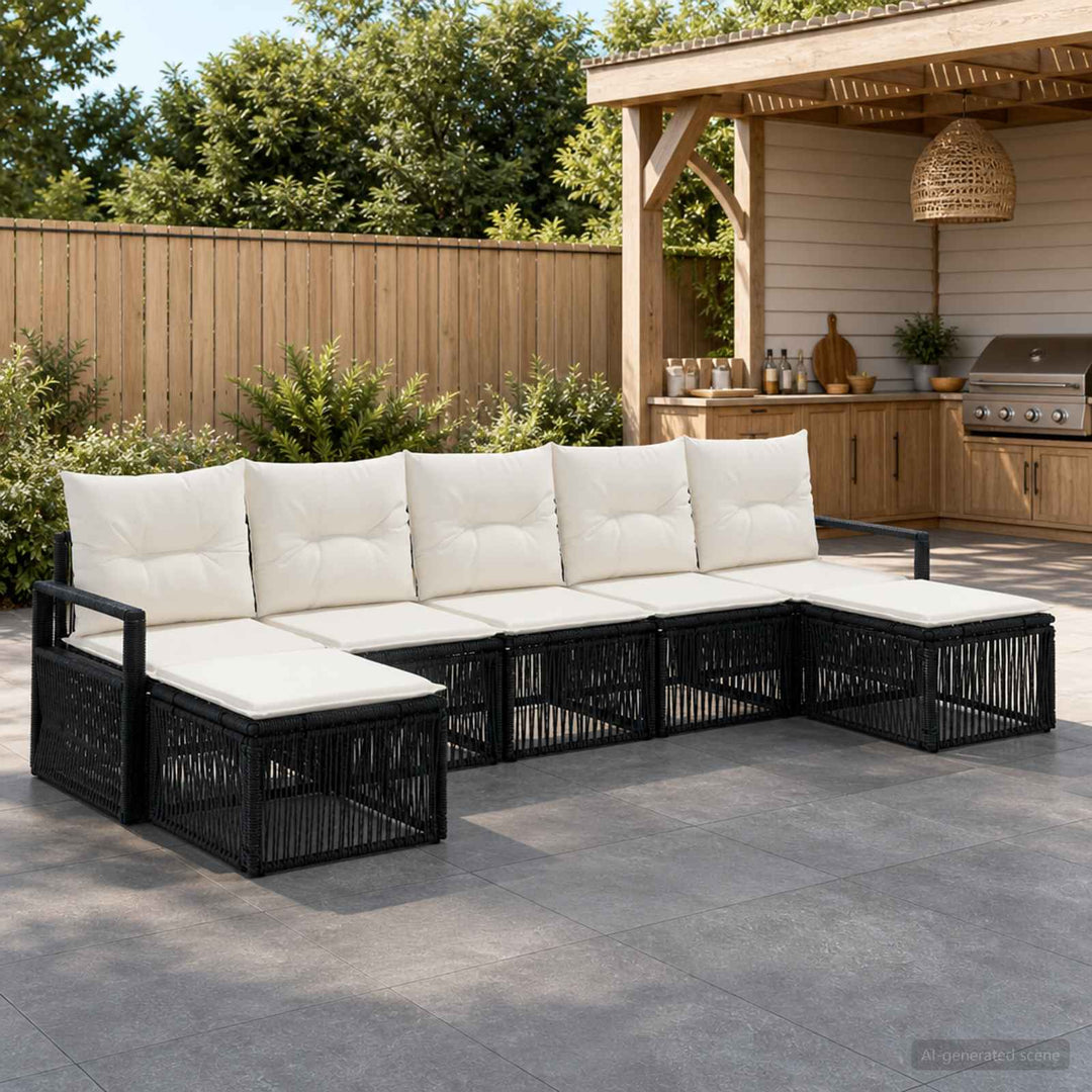 Havesofa Sæt 7 stk. Sort polyrattan