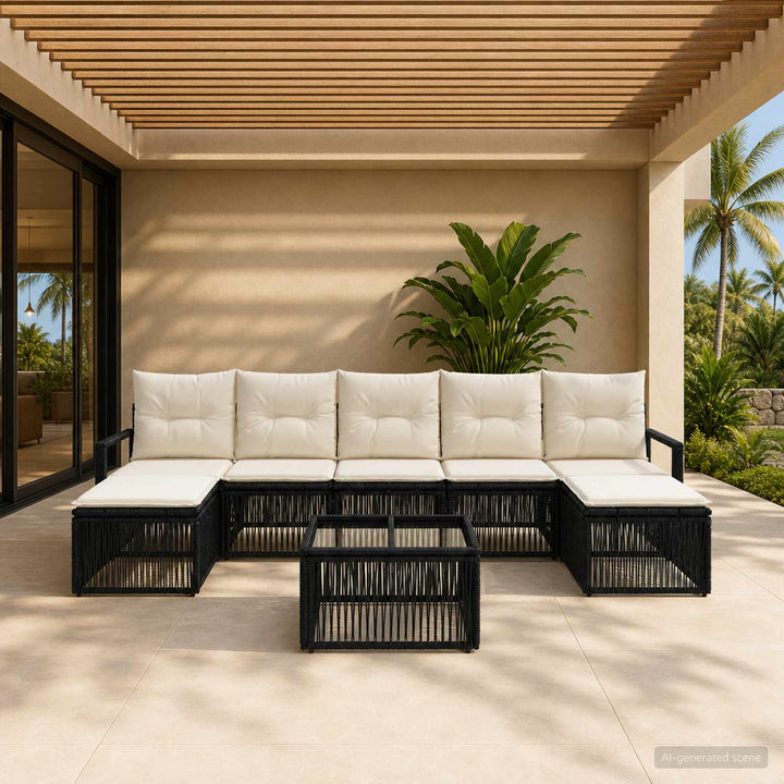 Havesofa Sæt 8 stk. Sort polyrattan
