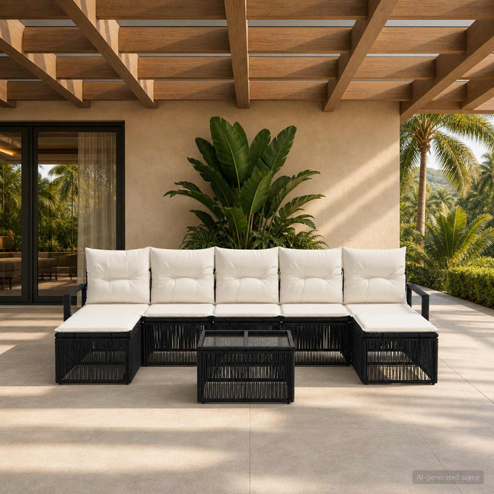 Havesofa Sæt 8 stk. Sort polyrattan