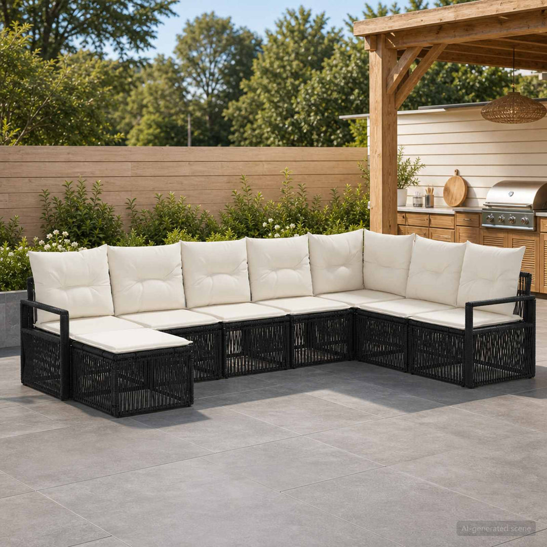 Havesofa Sæt 8 stk. Sort polyrattan