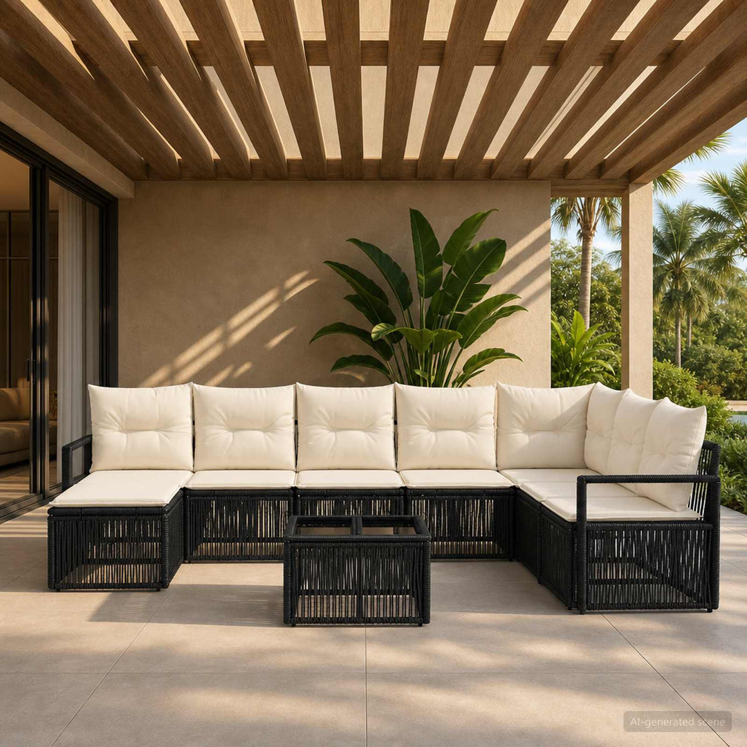 Havesofa Sæt 9 stk. Sort polyrattan