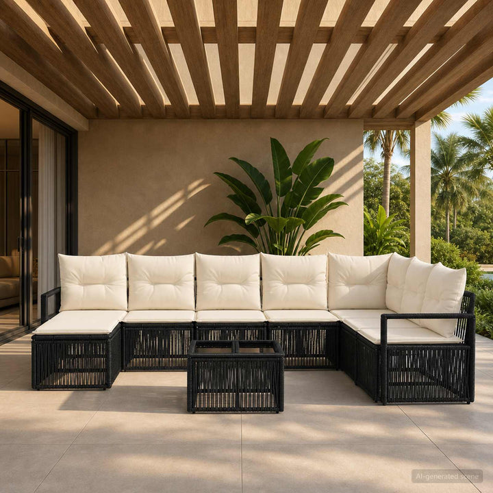 Havesofa Sæt 9 stk. Sort polyrattan