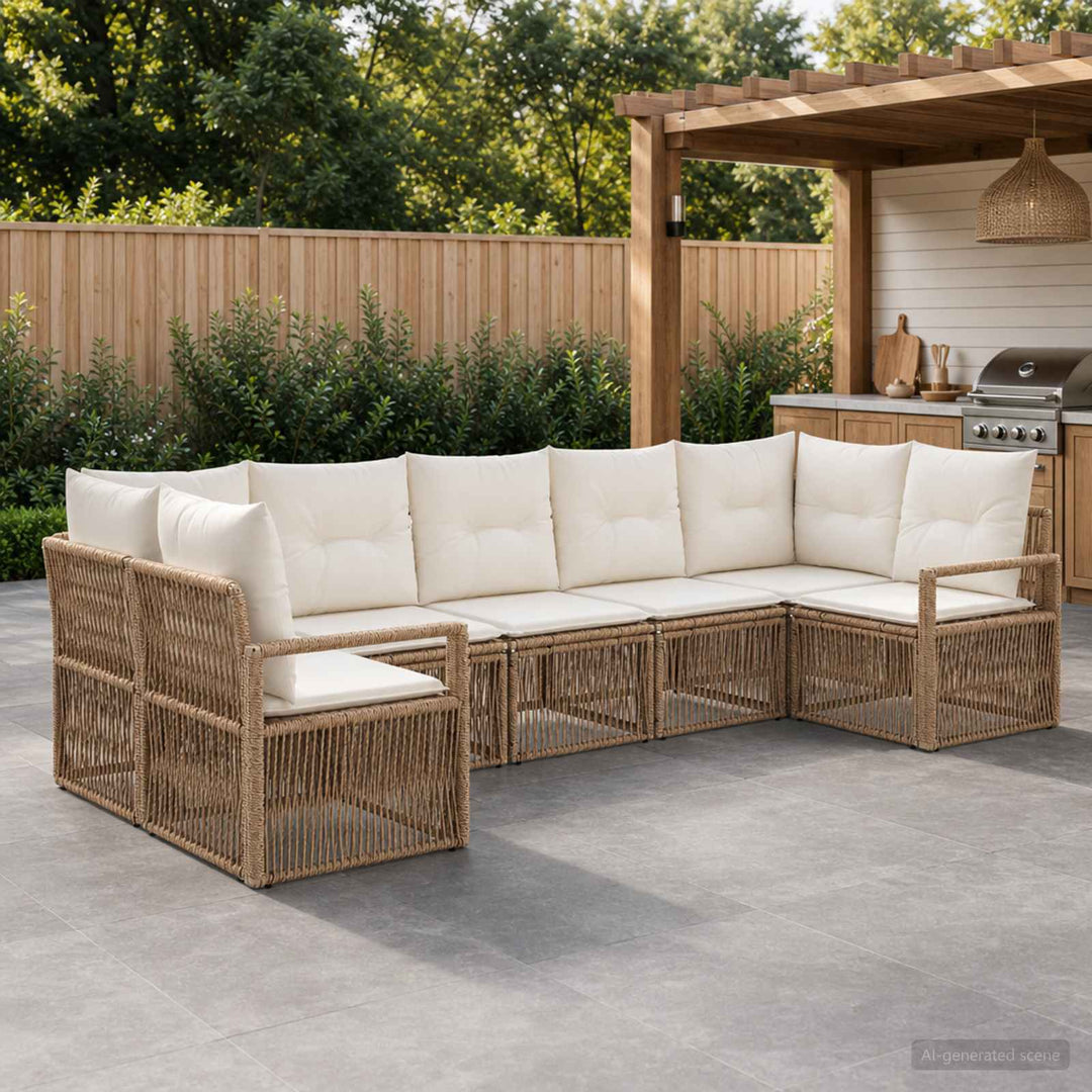 Havesofa Sæt 7 stk. 7-Antal sæder Beige polyrattan