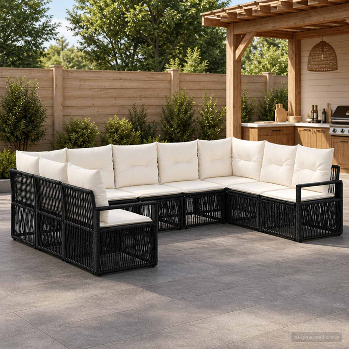 Havesofa Sæt 9 stk. Sort polyrattan