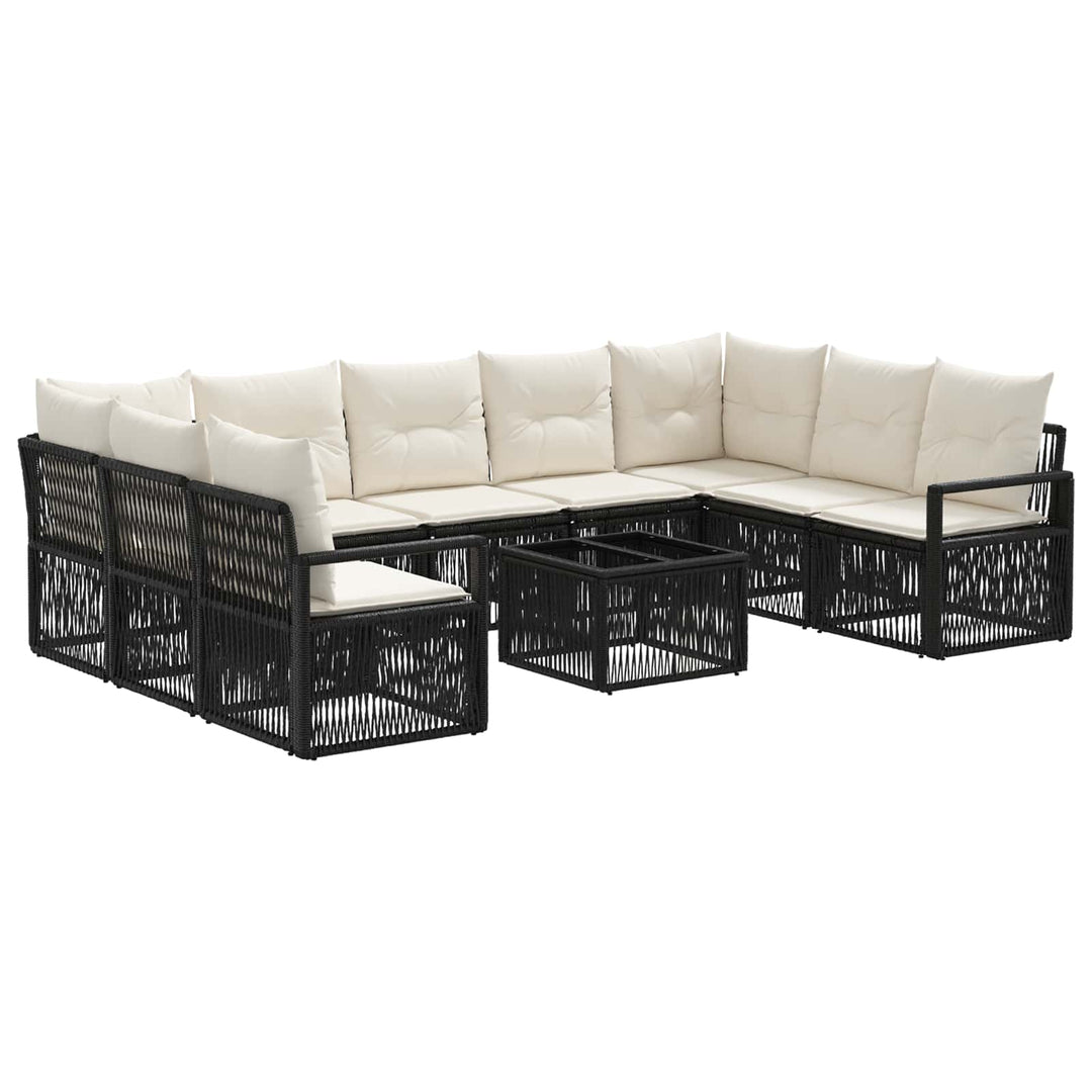Havesofa Sæt 10 stk. Sort polyrattan