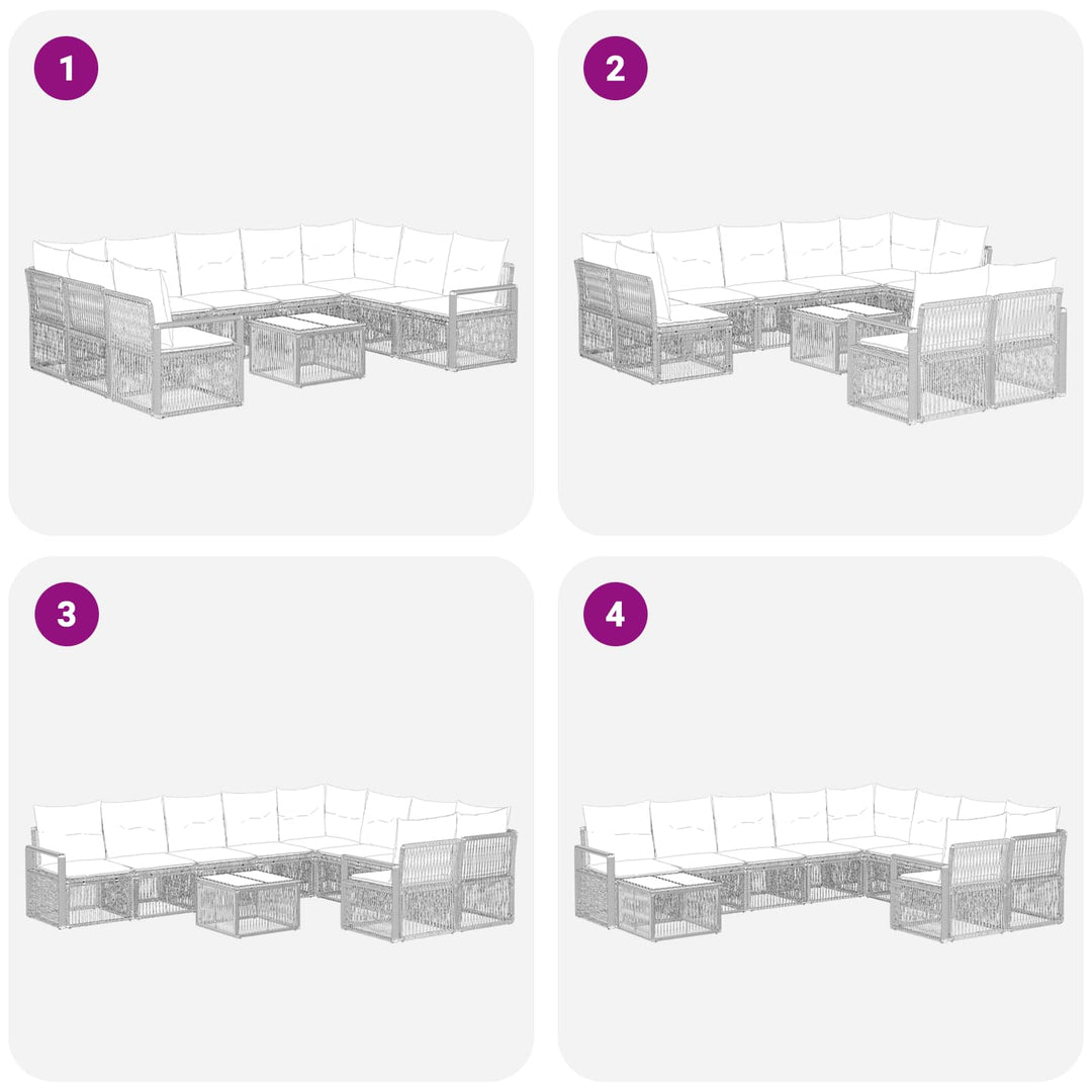 Havesofa Sæt 10 stk. Sort polyrattan