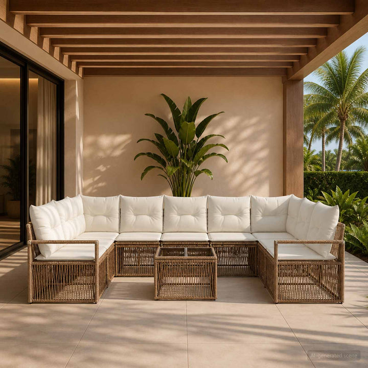 Havesofa Sæt 10 stk. Beige polyrattan