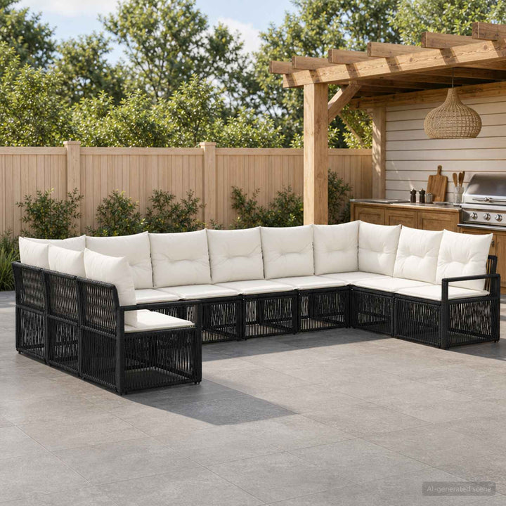 Havesofa Sæt 10 stk. Sort polyrattan