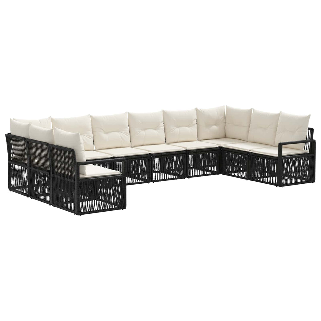 Havesofa Sæt 10 stk. Sort polyrattan