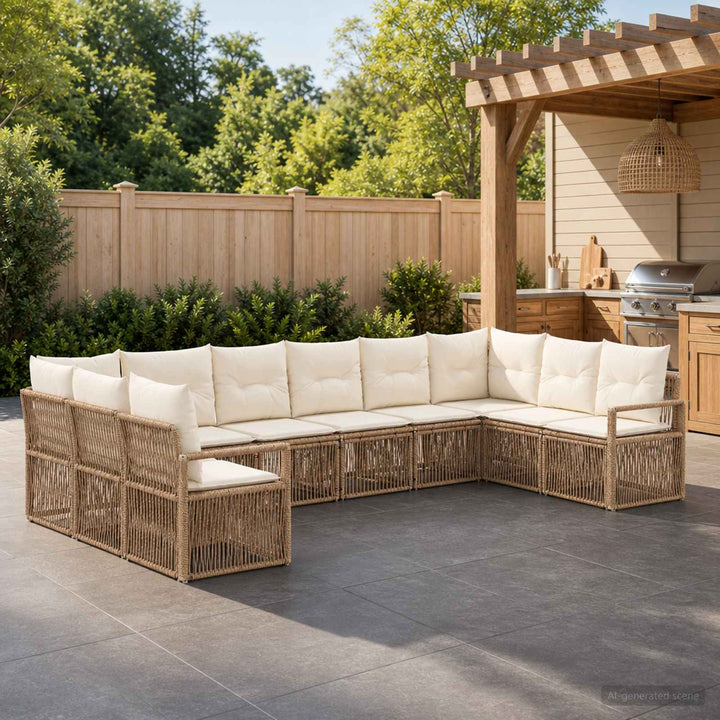 Havesofa Sæt 10 stk. Beige polyrattan