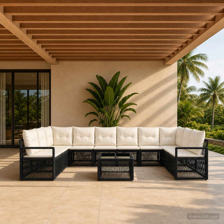 Havesofa Sæt 11 stk. Sort polyrattan