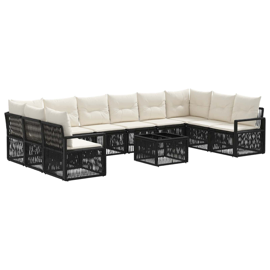 Havesofa Sæt 11 stk. Sort polyrattan