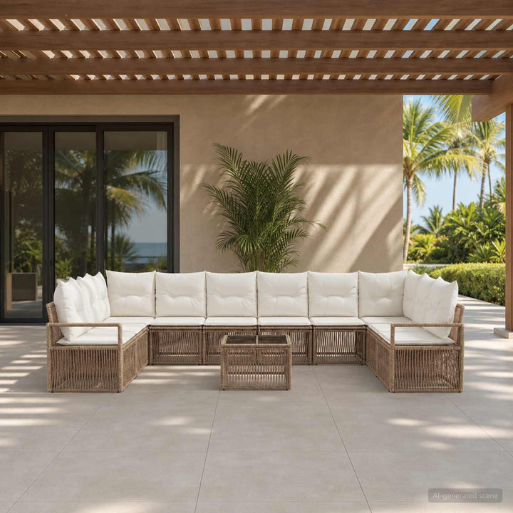 Havesofa Sæt 11 stk. Beige polyrattan