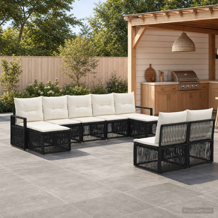 Havesofa Sæt 9 stk. Sort polyrattan