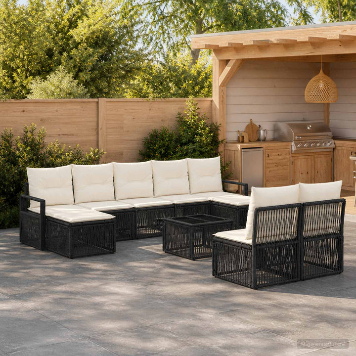 Havesofa Sæt 10 stk. Sort polyrattan