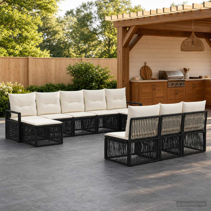 Havesofa Sæt 10 stk. Sort polyrattan
