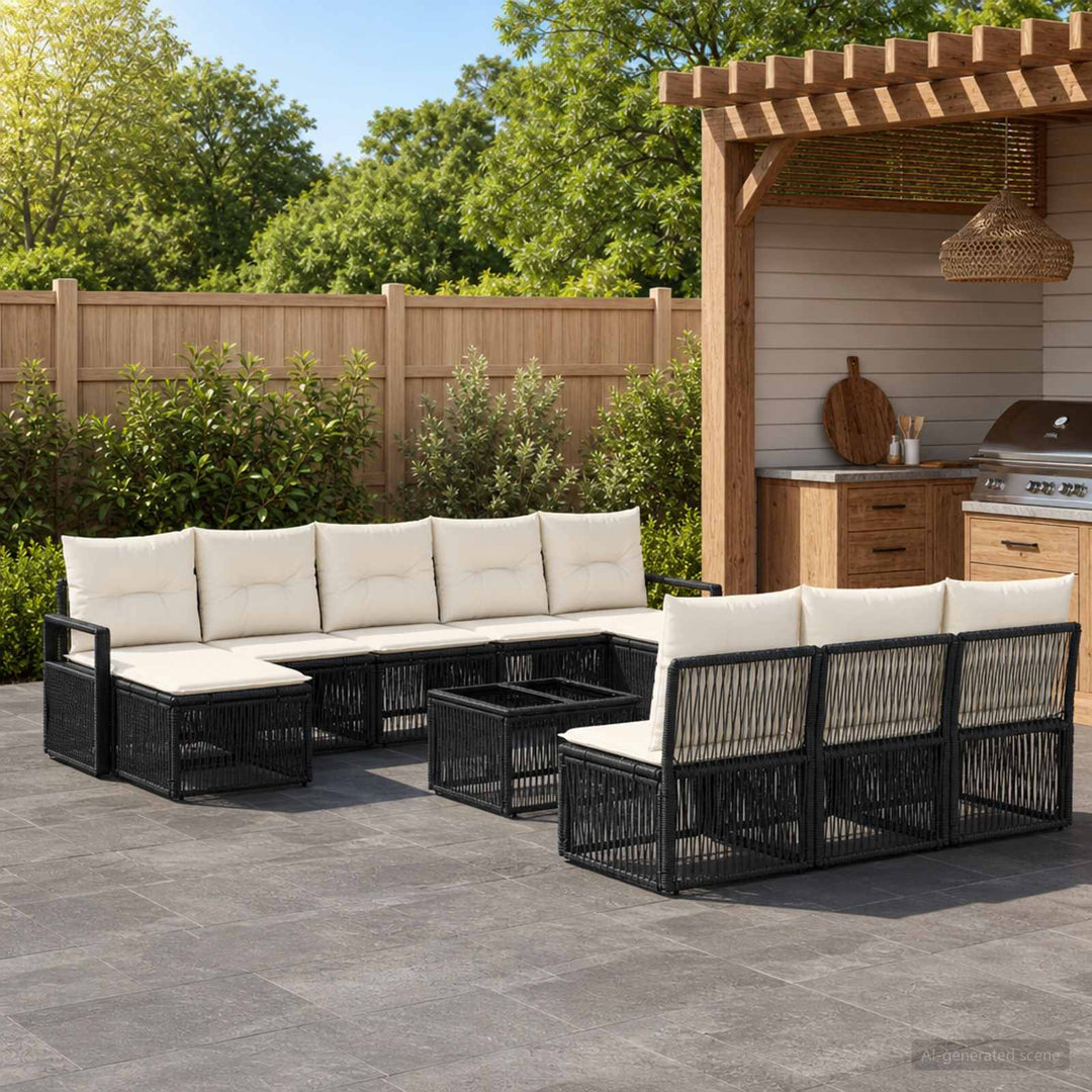 Havesofa Sæt 11 stk. Sort polyrattan