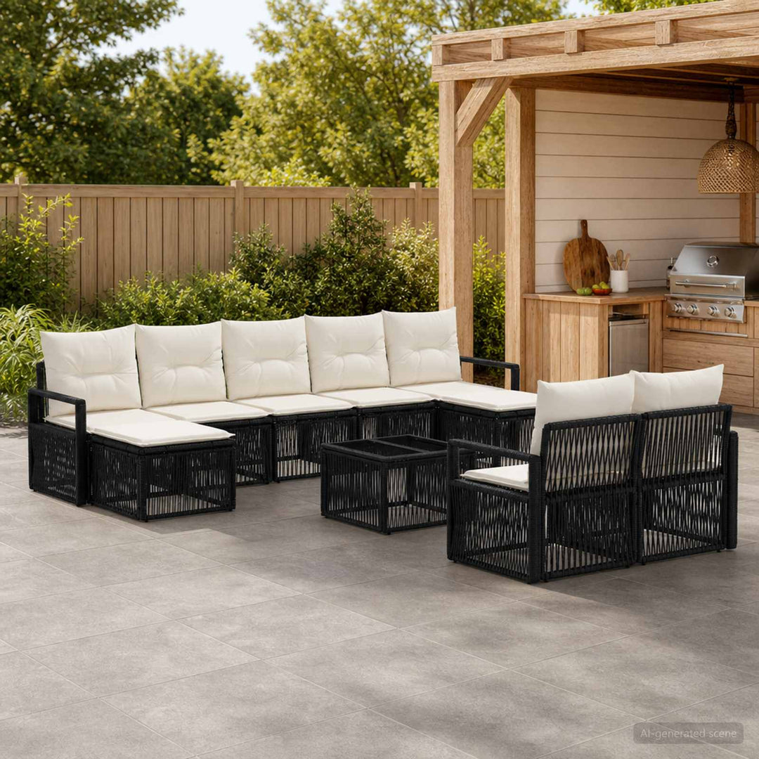 Havesofa Sæt 10 stk. Sort polyrattan