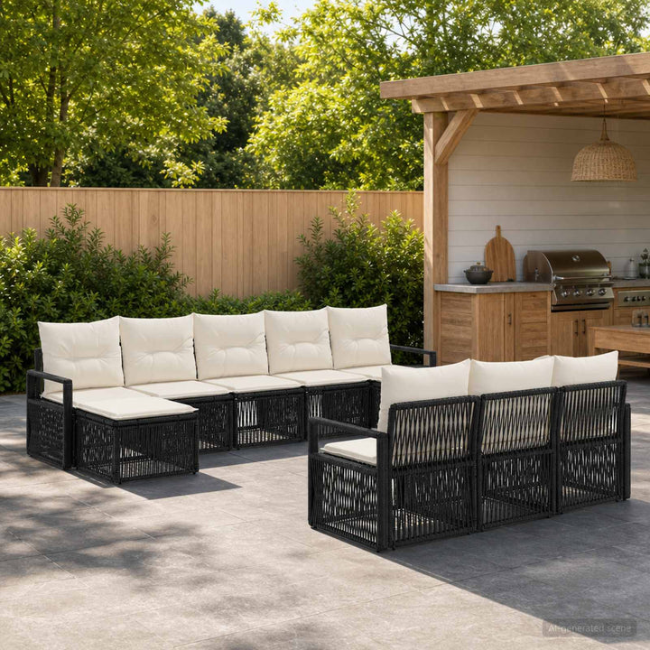 Havesofa Sæt 10 stk. Sort polyrattan