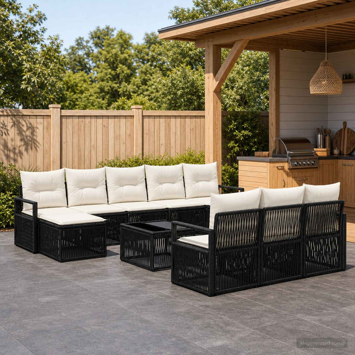 Havesofa Sæt 11 stk. Sort polyrattan