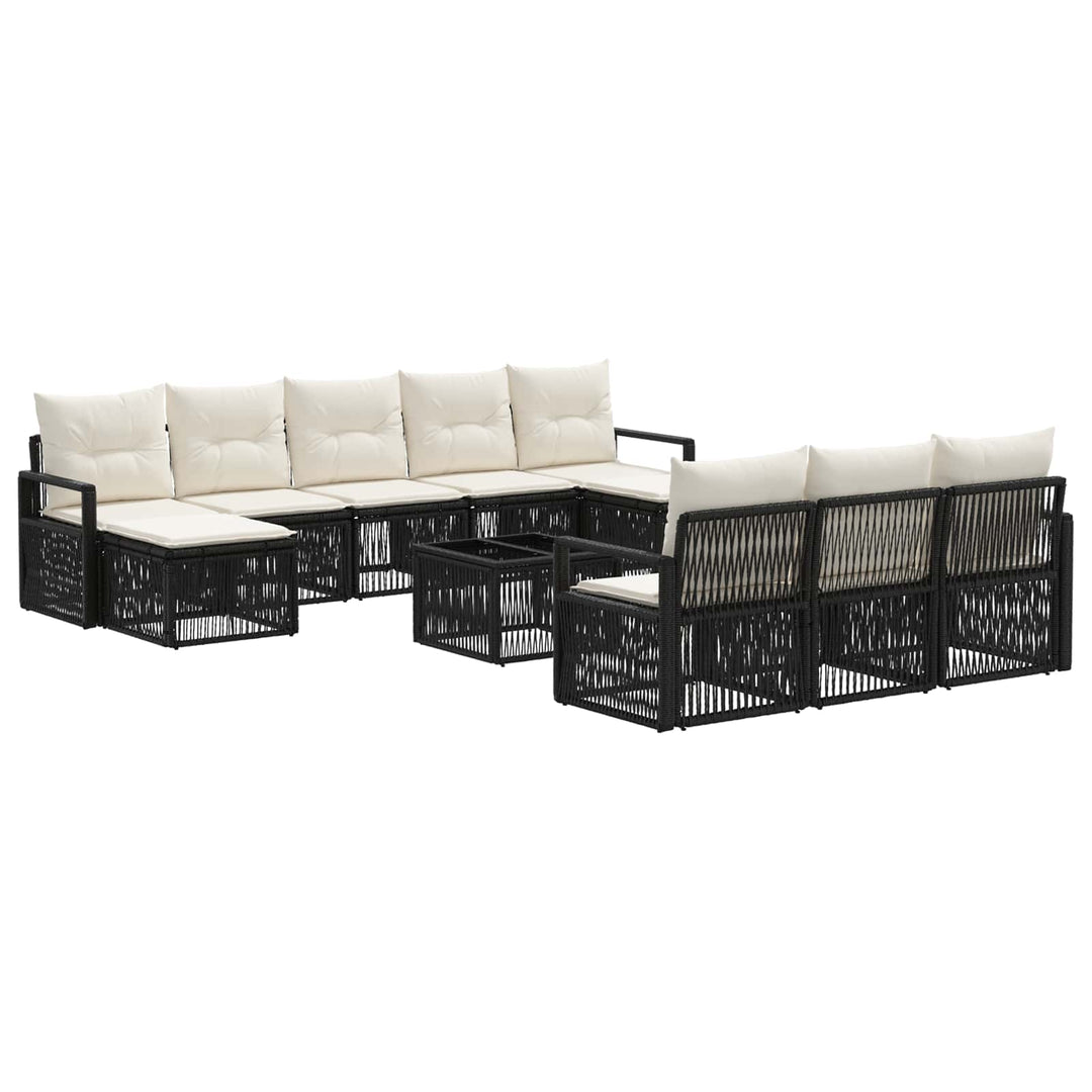 Havesofa Sæt 11 stk. Sort polyrattan