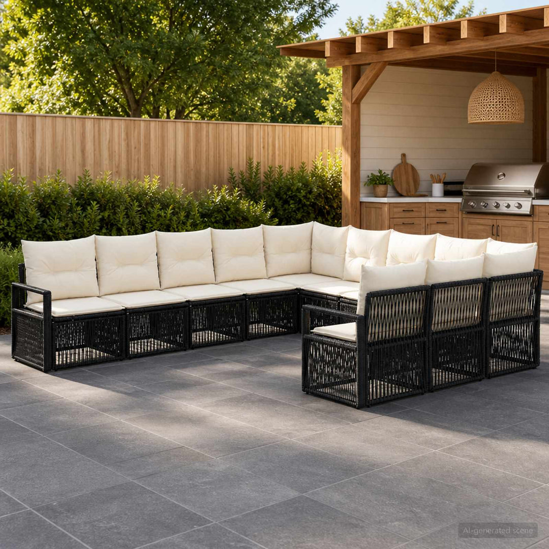 Havesofa Sæt 11 stk. Sort polyrattan